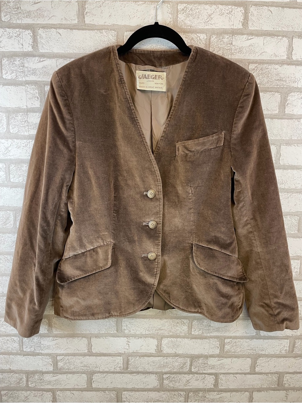 Jaeger Collarless Cotton Velvet Blazer Beige/Tan Size 12